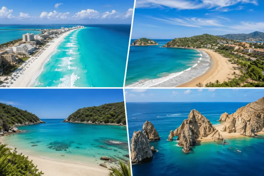 Playas de Cancún, Ixtapa, Huatulco y Los Cabos para unas vacaciones familiares.